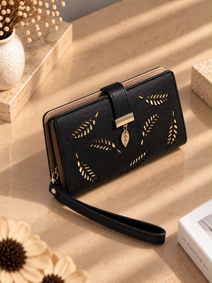 Pochette Soirée Cuir Feuille Dorée - Cordane
