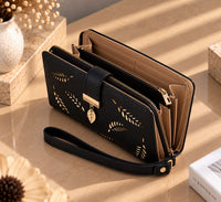 Pochette Soirée Cuir Feuille Dorée - Cordane